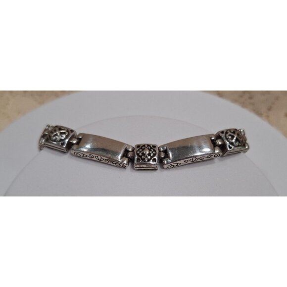 Vintage Brighton Tribeca Silver-tone Rectangle Hollow Scrolled Square Link Brace - Picture 9 of 10